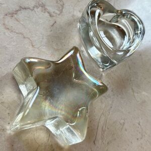 Heavy & shiny glass or crystal decorative items, likely used as paperweights